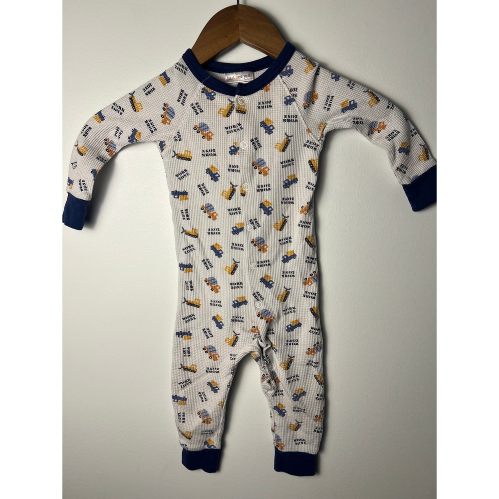 VTG Y2K Just One Year Carter's Sleeper Baby 18M White Construction Waffle Knit